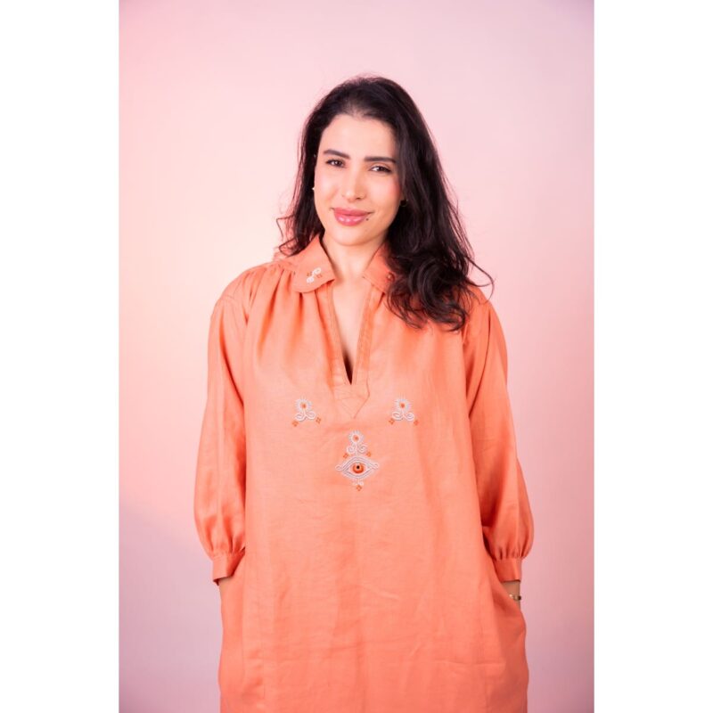 blouza lin saumon brodée en soie pour un look irrésistible