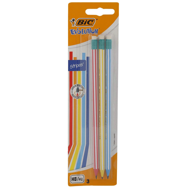 Bic 3 Crayons à Papier Bic Evolution Stripes