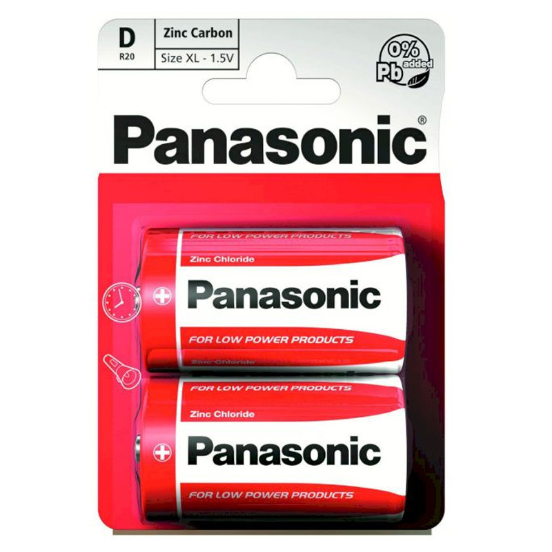 Panasonic 2 Piles Salines Zinc Carbone D R20 1.5V