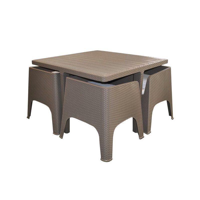Salon de Jardin GAMMARTH TAUPE 4 Chaises Coussins + Table