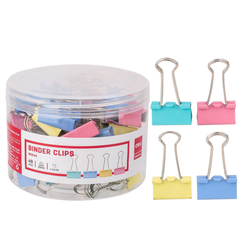 TUBE 48 BINDER CLIP DELI 25MM COULEUR ASSORTIS