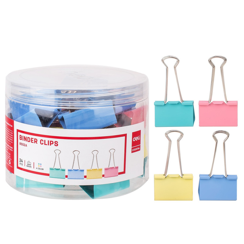 TUBE 24 BINDER CLIP DELI 41MM COULEUR ASSORTIS