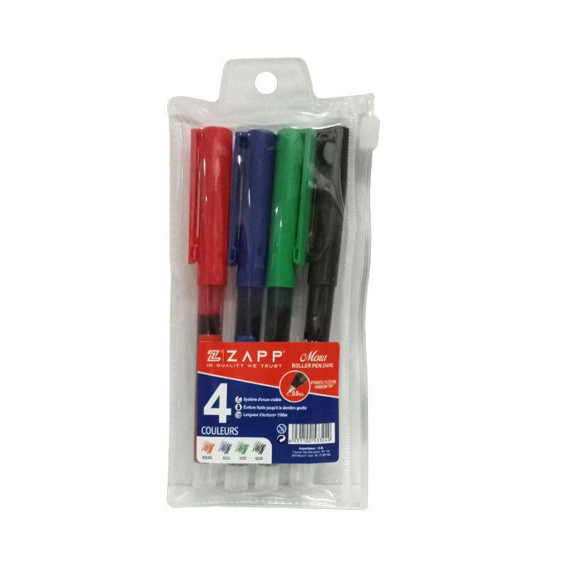 Pochette de 4 Stylos ZAPP Roller Mora Assortis