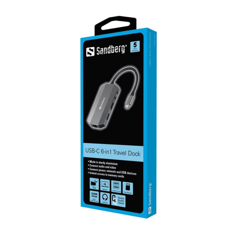 Sandberg STATION D'ACCUEIL DOCK USB-C 6 IN 1