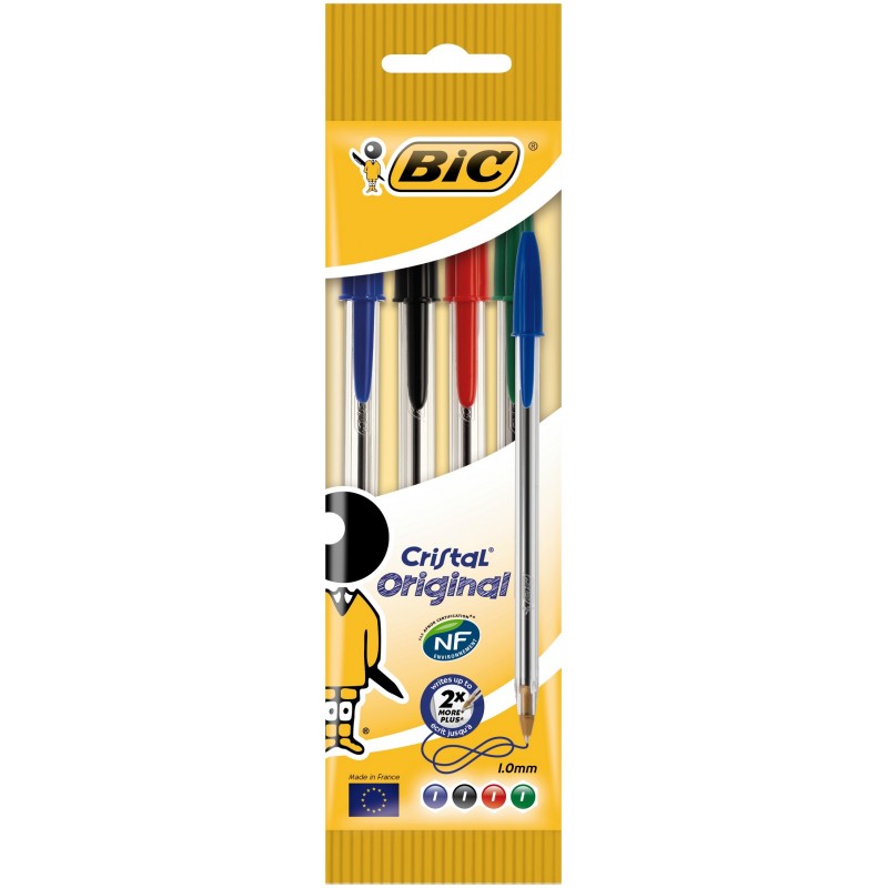 Stylos à bille BIC Cristal Medium 1mm 4 Couleurs