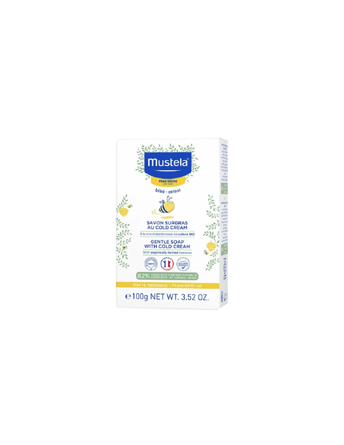 Mustela Savon surgras au cold cream à la cire d'abeille bio peaux sèches