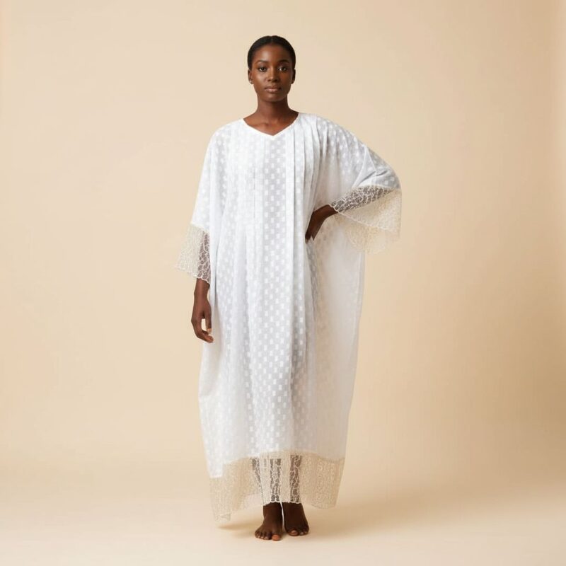 Robe voile carreau suisse blanche dorée élégante Cérémonie plage