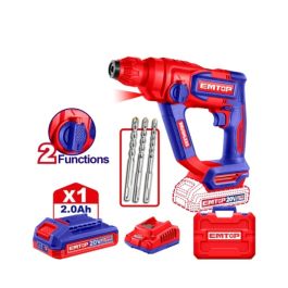 Perforateur Sds Emtop Sds+20V 1B 2Ah 18 Brush+Ac Elrh201881