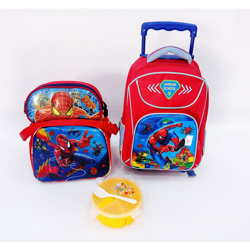 Spider man 4en1 Spiderman: Sac à Dos + Panier À Goûter + Chariot + Boite De Conservation + Trousse
