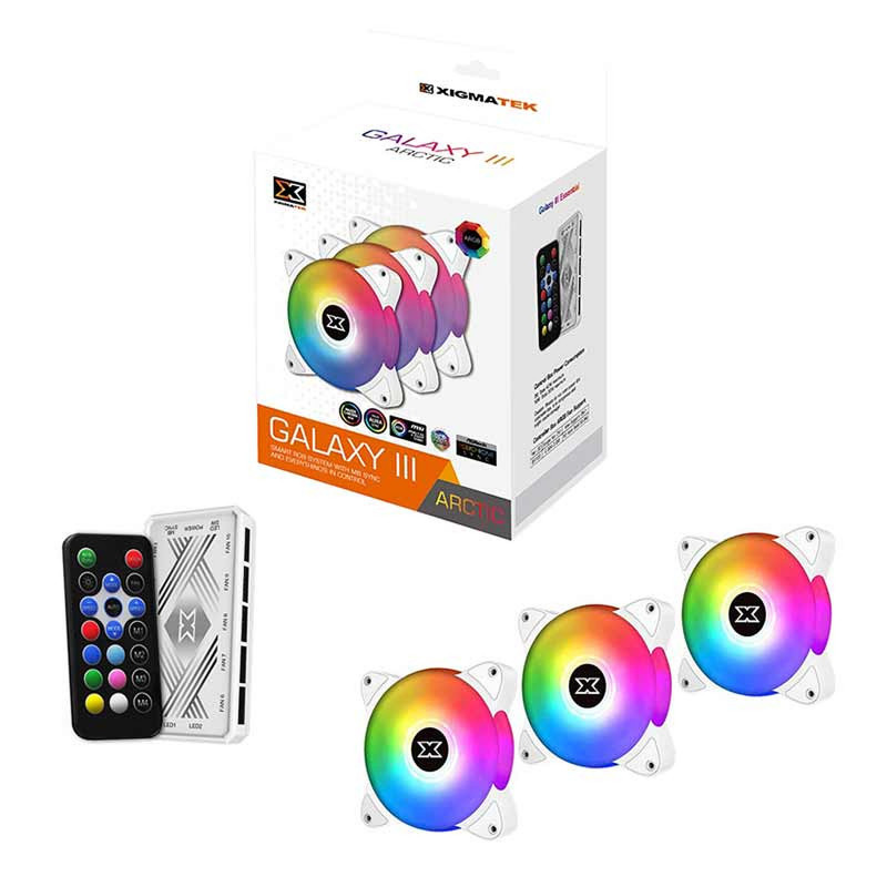 XIGMATEK 3 x Ventilateurs de Boitier Xigmatek EN46461 Galaxy III Arctic 120 mm ARGB