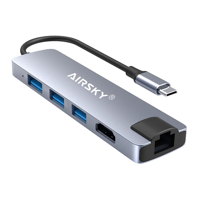 AIRSKY Airsky 5En1 Type-C Vers HDMI + USB-A + RJ45 4K