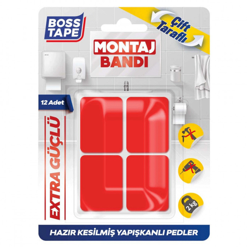 Boss Tape De 12 Rubans De Montage Tape Double Face 25x30mm Rouge