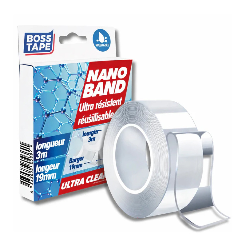 Boss Tape Ruban Adhésif Tape Double Face 1M x 18MM Transparent