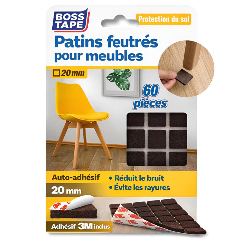 Boss Tape Patin En Feutre Adhésif Tape Carré Pour Meuble 20x20mm Marron
