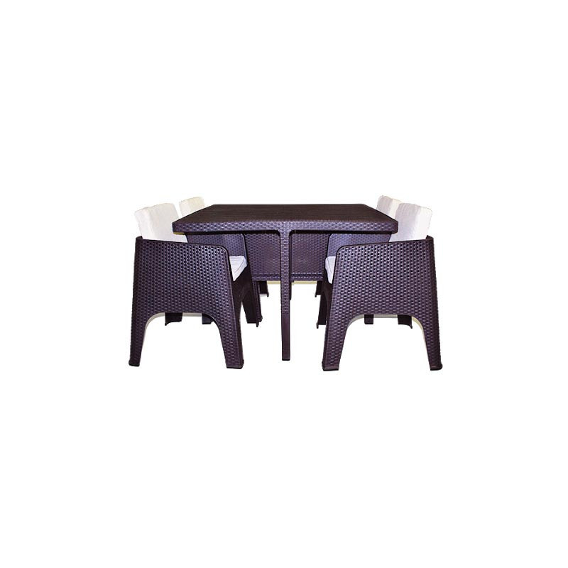 Salon de Jardin "GAMMARTH" Wengue 4 Chaises Coussins + Table