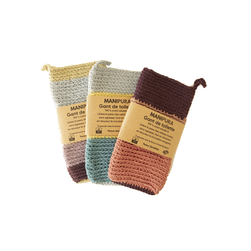 Gant de Toilette Exfoliant Doux, Coton Double Fil Manipura
