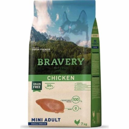 BRAVERY SMALL SANS CEREALES CHIEN ADULTE AU POULET 2Kg