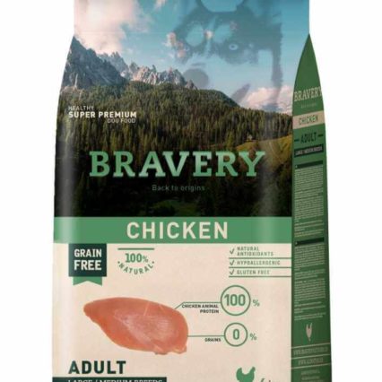 BRAVERY LARGE MEDIUM SANS CEREALES CHIEN ADULTE AU POULET 4Kg
