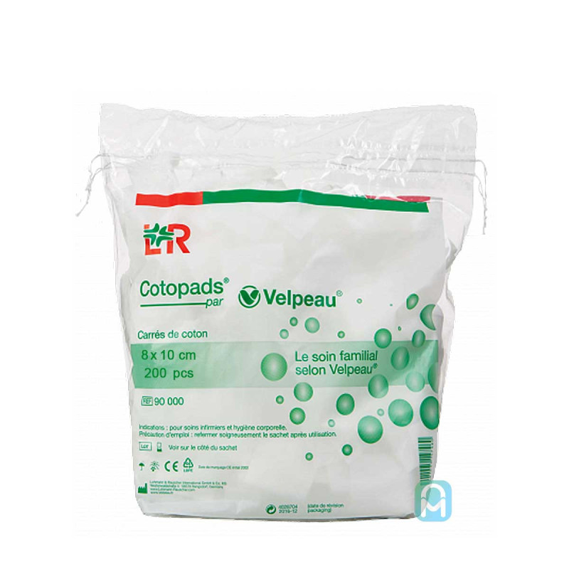 Cotopads Velpeau Cotton Format Économique Sachet De 200 Rectangles 8x10cm