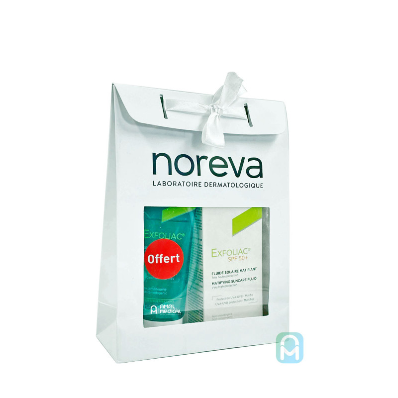 Noreva Coffret Exfoliac Ecran Fluide Matifiante SPF50+ Gel Nettoyant