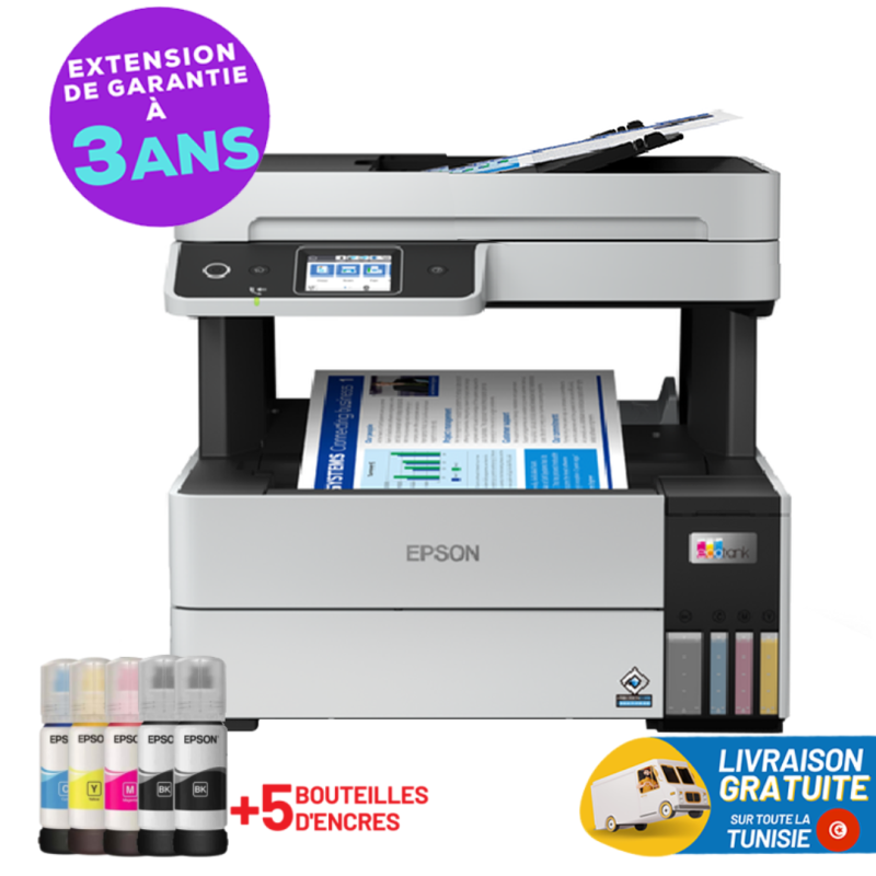 Epson Imprimante EcoTank L6490 A4 + 5 Bouteilles D'encres