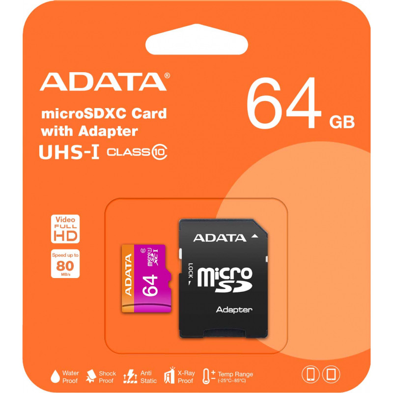 Carte mémoire Adata microSDXC Class 10 + Adaptateur