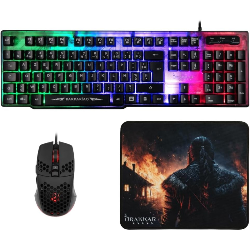 Gaming 3 En 1 Clavier + Souris + Tapis De Souris Konix Barbarian Drakkar