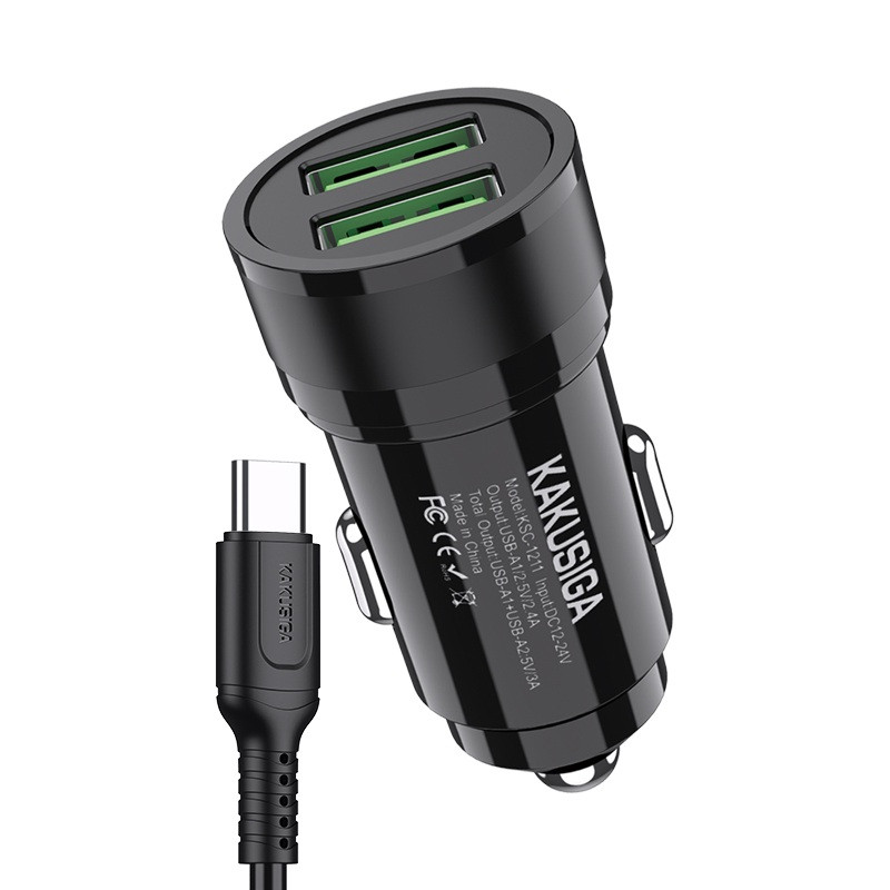 Chargeur VOITURE KSC1212 + CABLE CHARGEUR Type-C 12W-DUAL PORTS