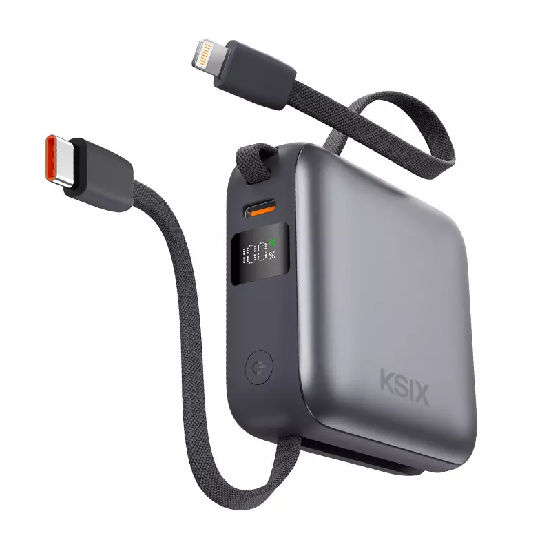 Power Bank KSIX 10 000 mAh, charge rapide 22,5 W, câbles Lightning intégre